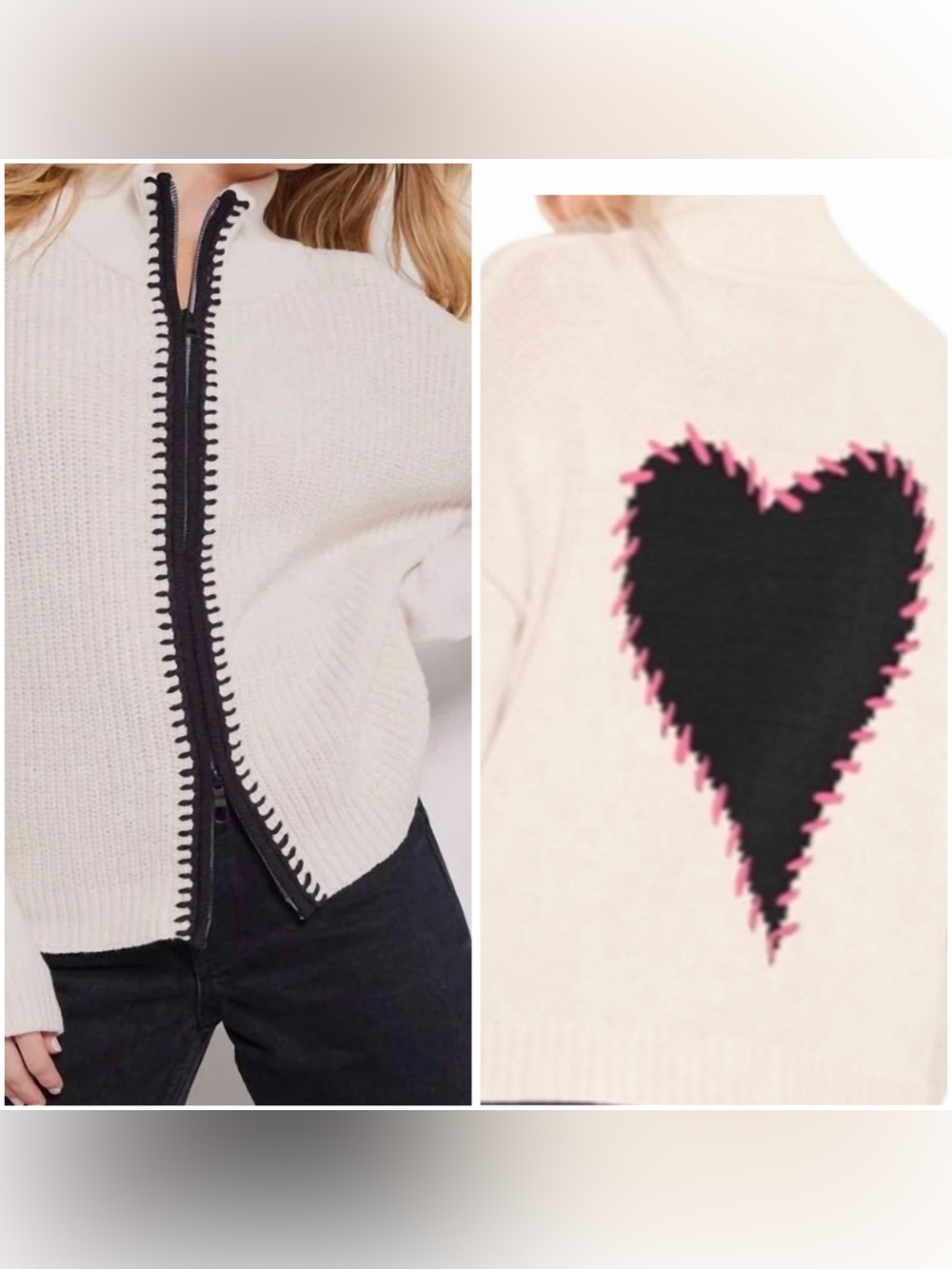 Lisa Todd Romancin’ Heart Full Zip Sweater Size L - Retail $300